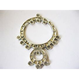 Két kör összekötő, fülbevalóalap, medálalap, antik ezüst színű, 52x36 mm