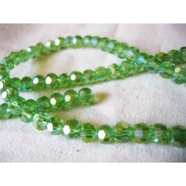 Zöld AB színjátszó csiszolt üveg gyöngy, kerek, 6 mm