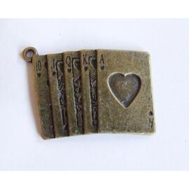 Kártyalap, kártya medál, antik bronz színű, 33x25 mm