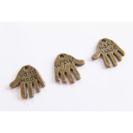 Feliratos kéz fityegő, medál, antik bronz színű, 12x12 mm