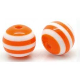 Csíkos gyöngy, műgyanta, narancssárga, 10 mm