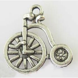 Bicikli, velocipéd fityegő medál, antik ezüst színű, 17x17 mm