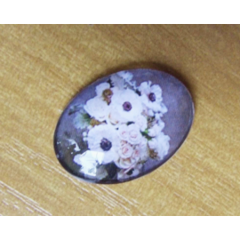 Virág mintás üveglencse, kaboson, 25x18 mm