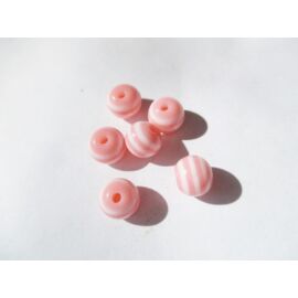 Csíkos gyöngy, műgyanta, rózsaszín, 6 mm