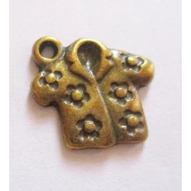 Virágos ing fityegő, medál, antik bronz színű, 16x16 mm