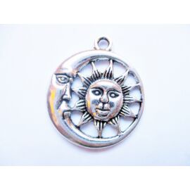 Nap, Hold fityegő, medál, antik ezüst színű, 30x26 mm
