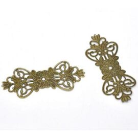Áttört díszes medálalap, medál, összekötő, antik bronz színű, 73x32 mm