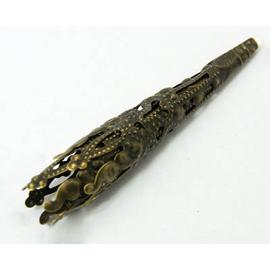 Áttört díszes kúp gyöngykupak, antik bronz színű, 42x8 mm