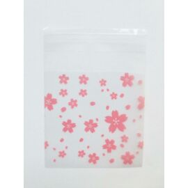 Rózsaszín virág mintás matt celofán tasak, ajándék zacskó, 13x8 cm