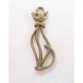 Cica, macska fityegő, medál, antik bronz színű, 34x12 mm