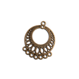 Kerek összekötő, fülbevalóalap, medálalap, antik bronz színű, 37x28 mm