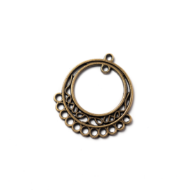Kerek összekötő, fülbevalóalap, medál, antik bronz színű, 37x35 mm