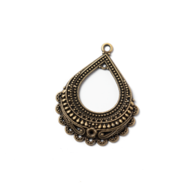 Díszes csepp összekötő, fülbevalóalap, medál, antik bronz színű, 44x35 mm