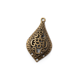 Mintás csepp összekötő, fülbevalóalap, medál, antik bronz színű, 40x23 mm