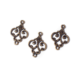 Díszes összekötő, fülbevalóalap, medálalap, antik bronz színű, 19x13 mm