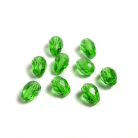 Zöld csiszolt csepp üveg gyöngy, 11x8 mm