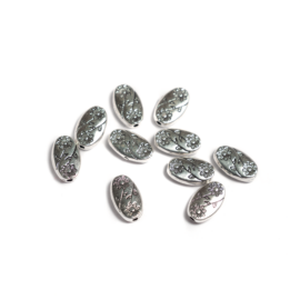 Virágos ovális köztes gyöngy, antik ezüst színű, 11x6 mm