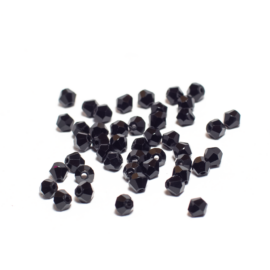 Fekete csiszolt bicone üveg gyöngy, 4 mm