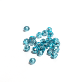 Metál kék csiszolt üveg gyöngy, fánk, abakusz, 6x4 mm
