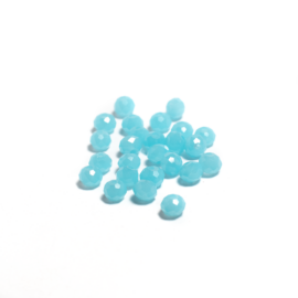 Opál kék csiszolt üveg gyöngy, fánk, abakusz, 6x4 mm