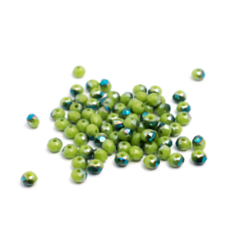 Zöld és metálzöld csiszolt üveg gyöngy, fánk, abakusz, 4x3 mm