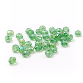 Zöld AB csiszolt üveg gyöngy, fánk, abakusz, 4x3 mm