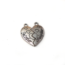 Anya-lánya páros szív medál, antik ezüst színű, 20x24 mm