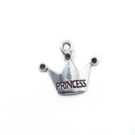 Princess feliratos korona fityegő, medál, antik ezüst színű, 18x16 mm