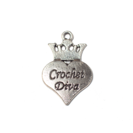 Feliratos szív korona fityegő, medál, antik ezüst színű, 23x14 mm