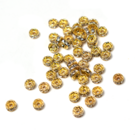 Kristály strasszköves rondell köztes gyöngy, arany színű, 4 mm