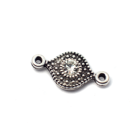 Összekötő kristály strasszkővel, antik ezüst színű, 16x8 mm