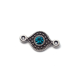 Összekötő világoskék strasszkővel, antik ezüst színű, 16x8 mm