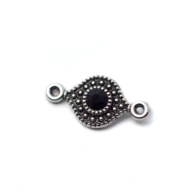 Összekötő fekete strasszkővel, antik ezüst színű, 16x8 mm