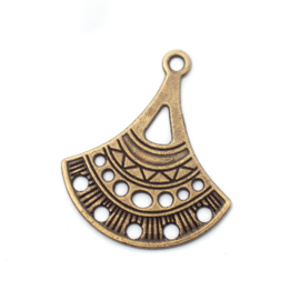 Legyező medálalap, fülbevalóalap, összekötő, antik bronz színű, 33x29 mm