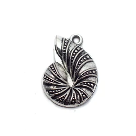 Csigaház, csiga fityegő, medál, antik ezüst színű, 23x16 mm