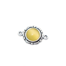 Összekötő sárga macskaszem kabosonnal, antik ezüst színű, 23x15mm
