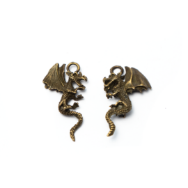 Sárkány 3D fityegő, medál, antik bronz színű, 28x16 mm