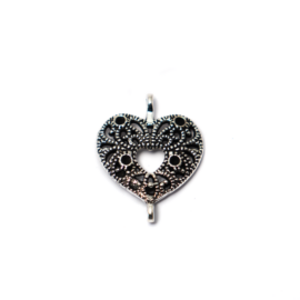 Szív összekötő, fülbevalóalap, medálalap, antik ezüst színű, 22x18 mm
