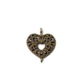 Szív összekötő, fülbevalóalap, medálalap, antik bronz színű, 22x18 mm