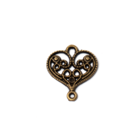 Szív összekötő, fülbevalóalap, medálalap, antik bronz színű, 21x19 mm
