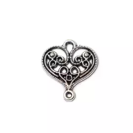 Szív összekötő, fülbevalóalap, medálalap, antik ezüst színű, 21x19 mm