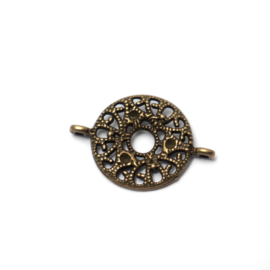 Kerek összekötő, fülbevalóalap, medálalap, antik bronz színű, 23x16 mm