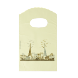 Párizs, Eiffel-torony mintás sárga műanyag kis tasak, táska, ajándék zacskó, 14,5x9 cm