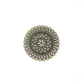 Kerek, strasszköves összekötő, medálalap, medál, antik arany színű, 34 mm