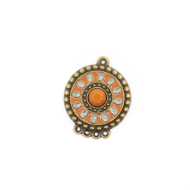 Narancssárga, festett összekötő, fülbevalóalap, antik bronz színű, 28x23 mm