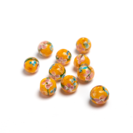 Virágos lámpagyöngy, üveg gyöngy, narancssárga, 12 mm