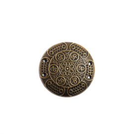 Kerek, mintás összekötő, karkötőalap, medálalap, antik bronz színű, 36x36 mm