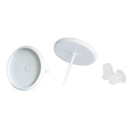 Kerek tányéros bedugós fülbevalóalap, fehér színű, 14x14 mm, 12 mm-es lencséhez, 1 pár/cs