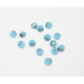 Kék és metálkék csiszolt üveg gyöngy, fánk, abakusz, 6x4 mm