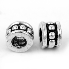 Pöttyös gyűrű köztes gyöngy, antik ezüst színű, 6x4 mm